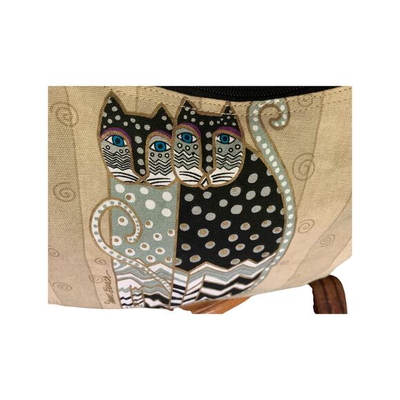 Laurel Burch Cats Shoulder Bag Cream Canvas Black With White poka Dots - Picture 6 of 11